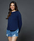 Long Sleeve Blue Crew Neck T-Shirt